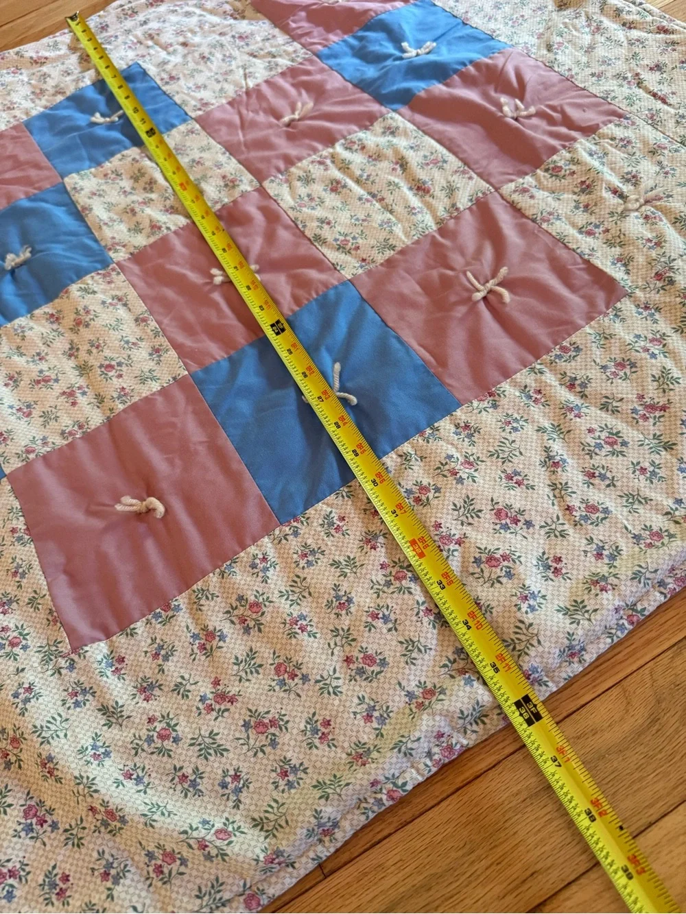 Handmade Cottage CoreQuilted Patchwork Throw in Blue, Rose, and Floral 36x44
